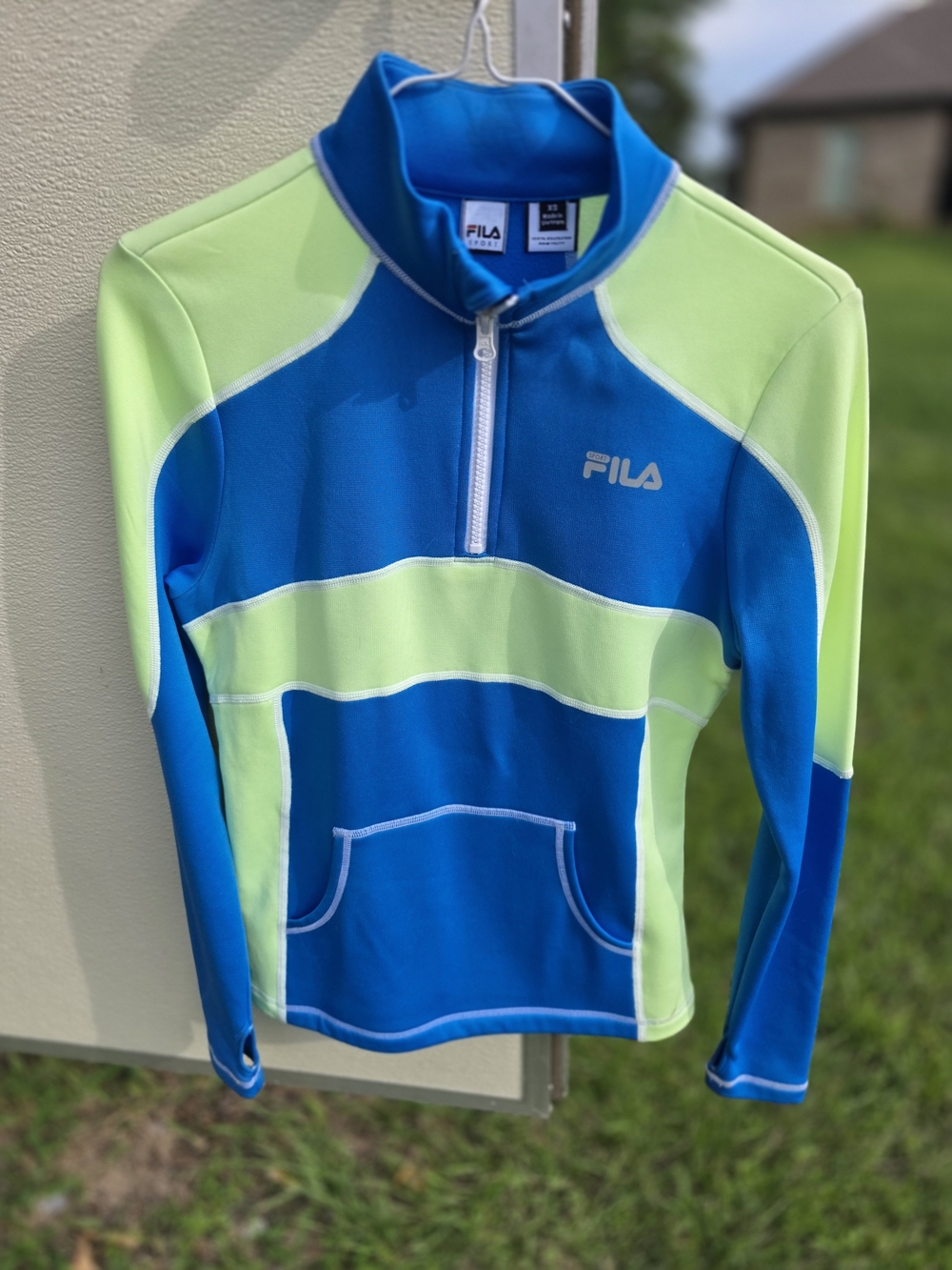 FILA Blue & Neon Green Active Wear Jacket/ Workout Top